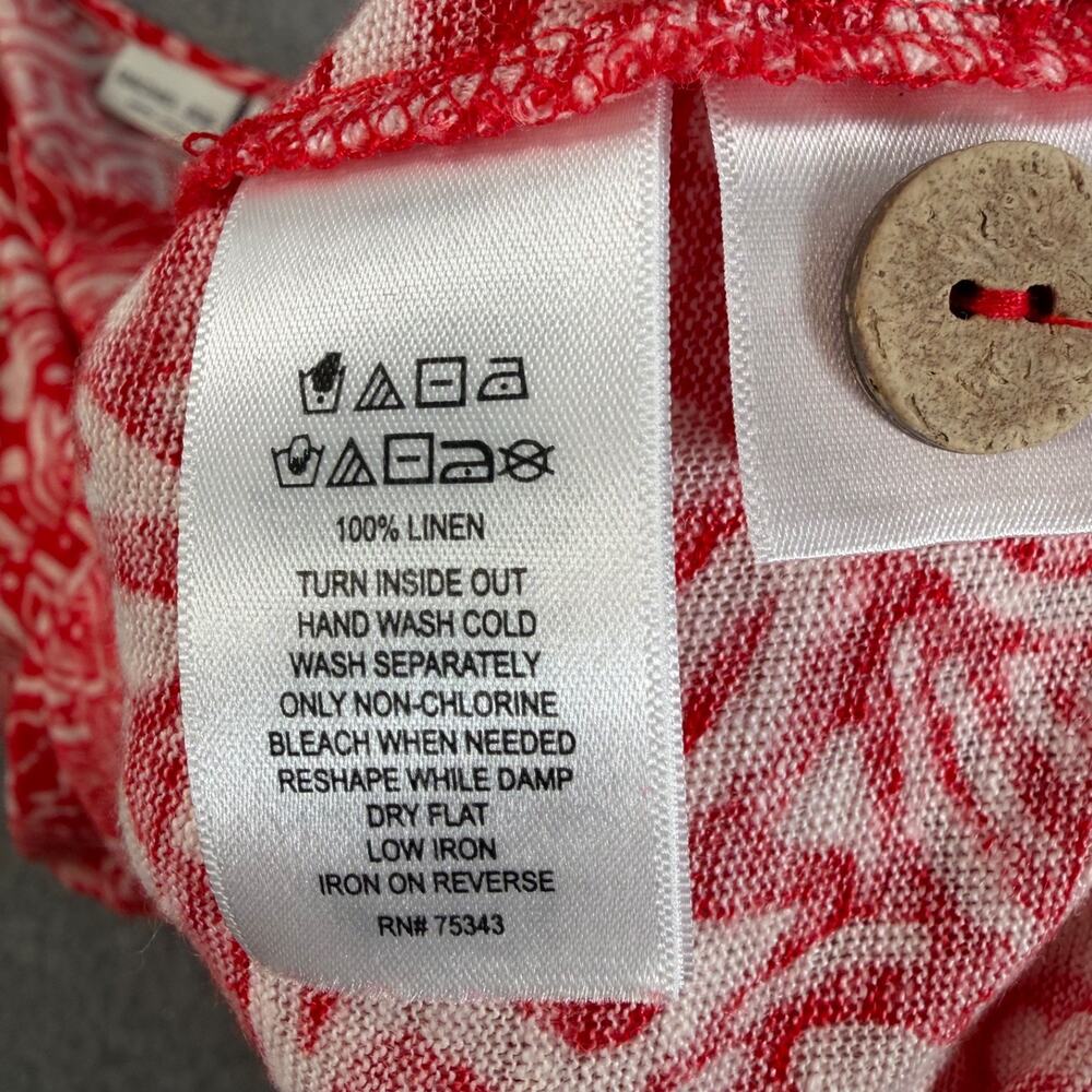 Rachel Zoe Linen Tee Shirt Women's Medium Button Side Red/White Print - Picture 7 of 8